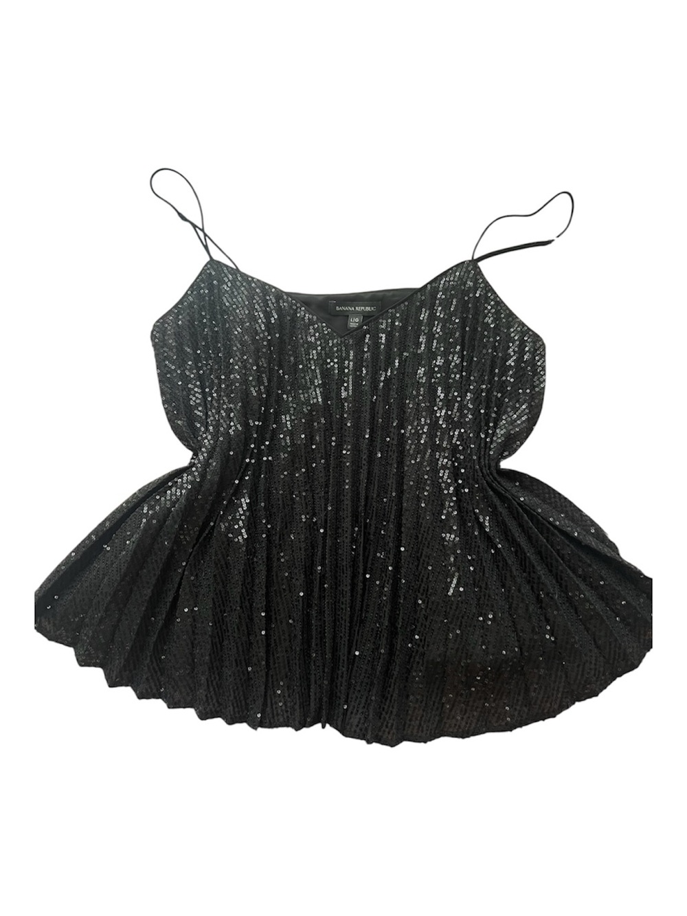 Banana Republic Black Pleated Spaghetti-Strap Sequin Camisole sz Large